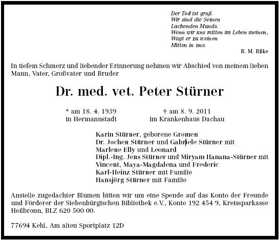 Stuerner Peter 1939-2011 Todesanzeige